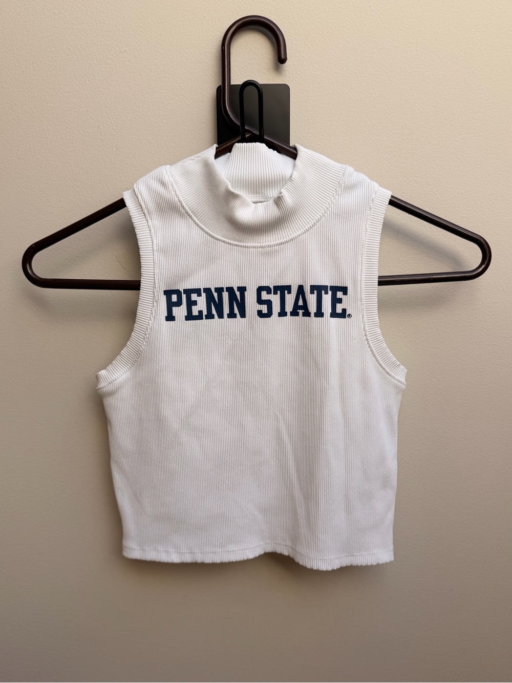 ZZs White Ribbed Sleeveless Tank with Navy Penn State Logo